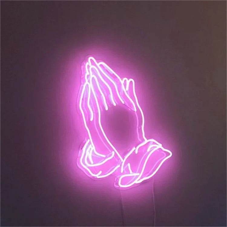 Neon preghiera mano - Skizzografico