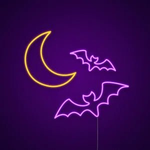 luna con pipistrelli neon - Skizzografico