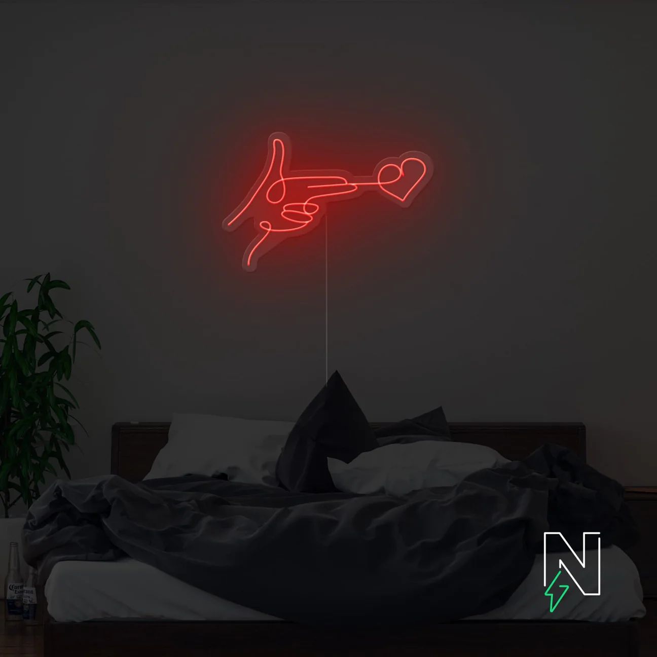 Mano con cuore sparo neon - Skizzografico