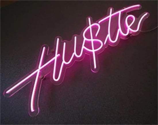 Hustle neon sign in pink plexiglass with 3m power cable and transformer included